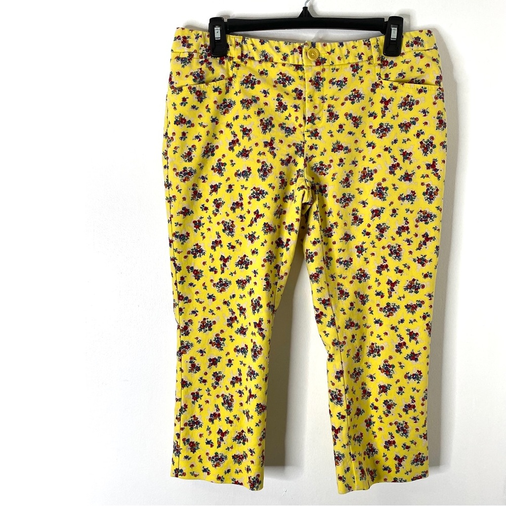 Anthropologie Cartonnier Yellow Floral Ankle Skimmer Pants Stretch Crop Trouser